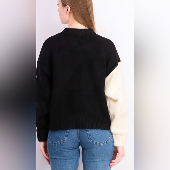Topshop Women Crew Neck Knitted Long Sleeve Sweater, Beige and Black - Picture 3 of 9